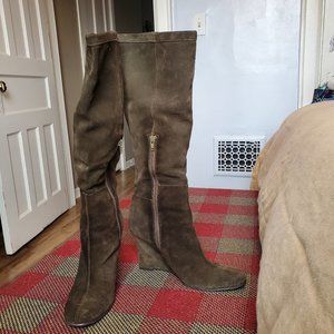 Falchi By Carlos Falchi Tall Brown Suede Wedge Boots